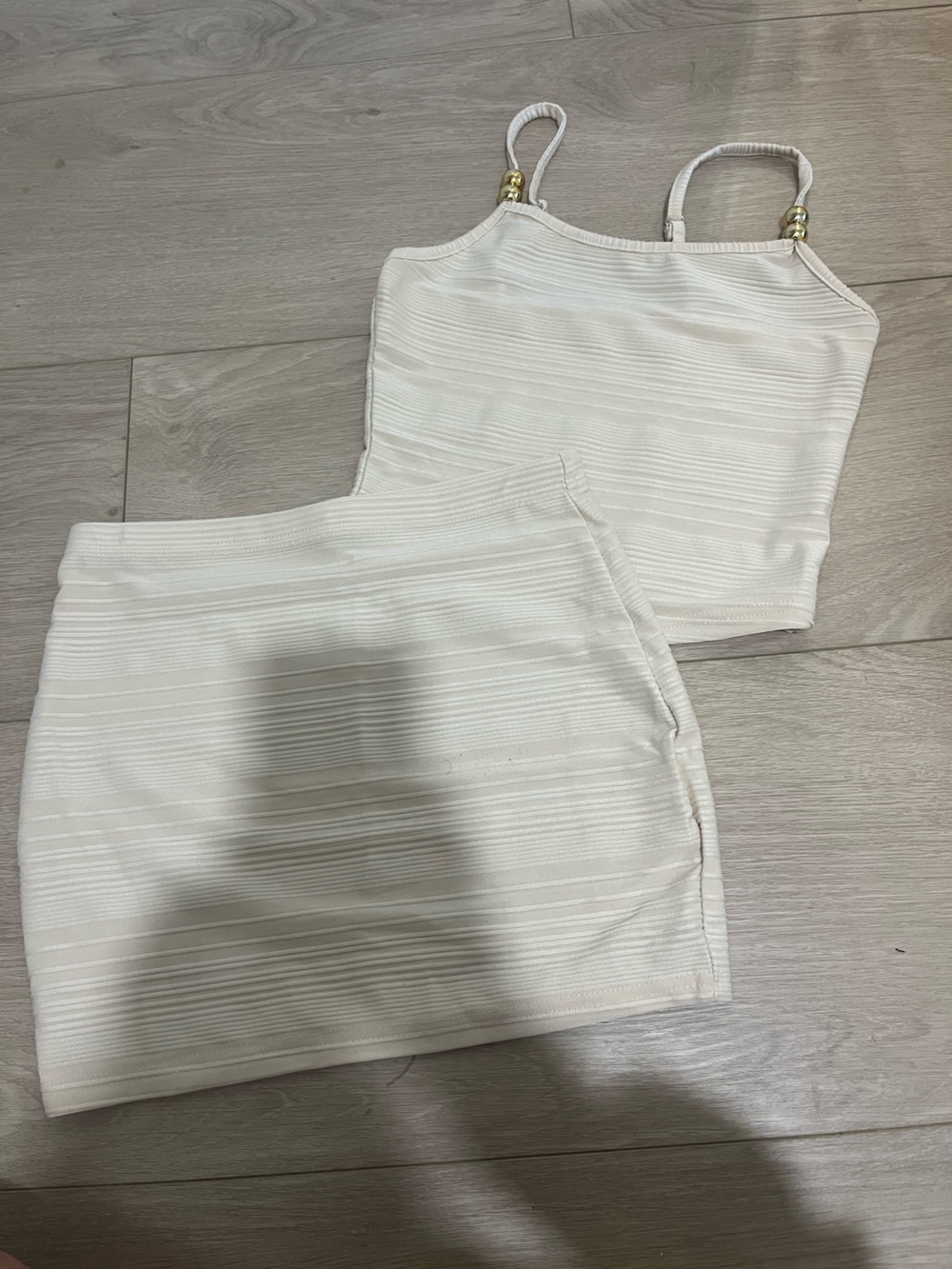 SHEIN Cream Ribbed Mini Skirt and Cropped Cami Set